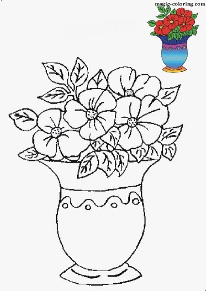 Ваза с цветами раскраска