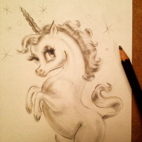 Единорог простым карандашом