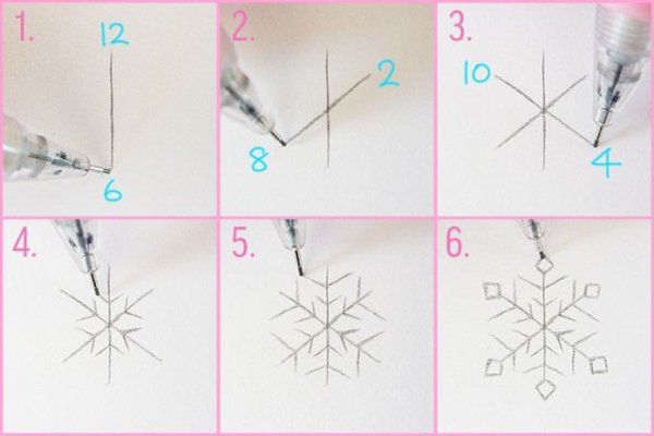 Этапы рисования снежинки