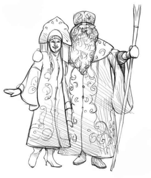 Этапы рисования Деда Мороза