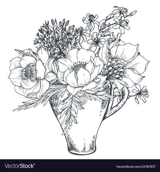 Осенние цветы в вазе карандашом