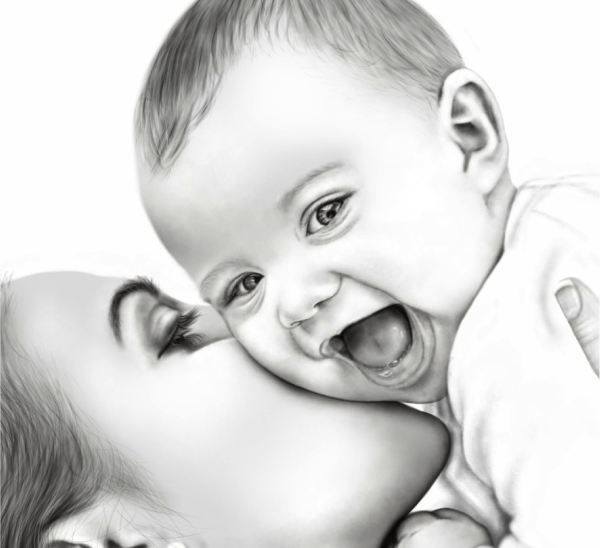 Мама с ребенком карандашом