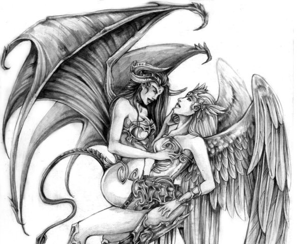 Рисунки ангела и демона карандашом