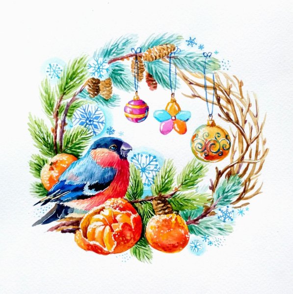 Новогодняя елка цветными карандашами