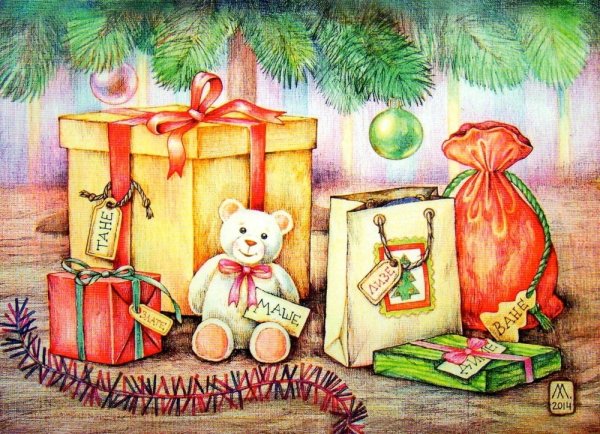 Рисунок на новый год цветными карандашами