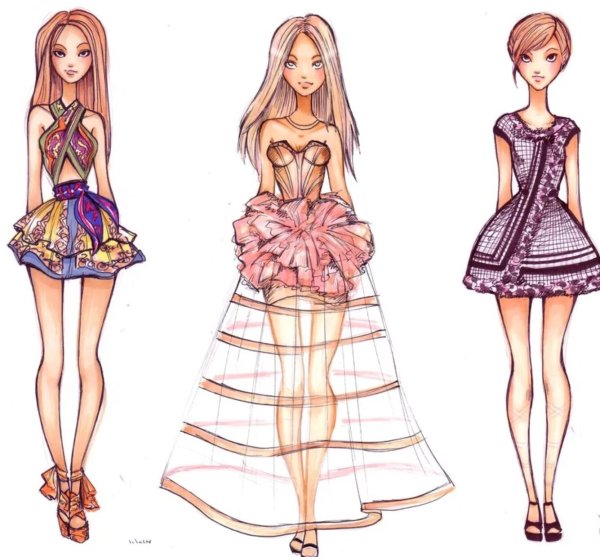 Картинки для срисовки девушки в платьях