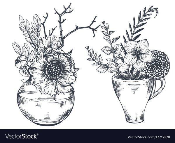 Ваза с цветами для срисовки