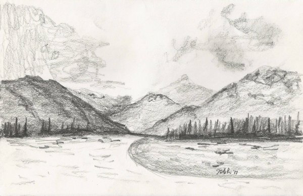 Пейзаж города рисунок карандашом