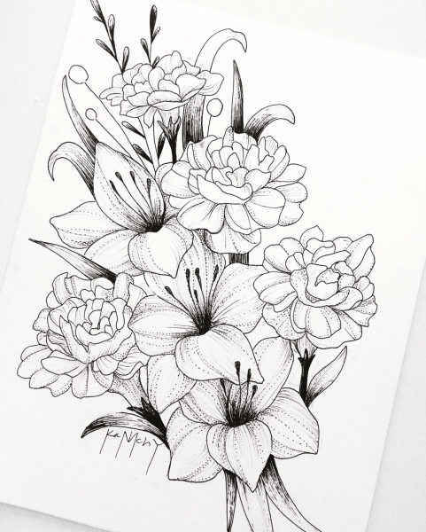 Цветы карандашом для срисовки