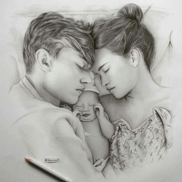 Счастливая семья рисунок карандашом