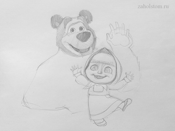Маша и медведь рисунок карандашом