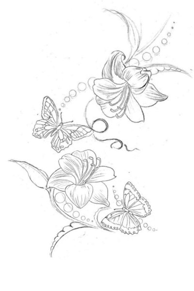 Тату бабочка на цветке