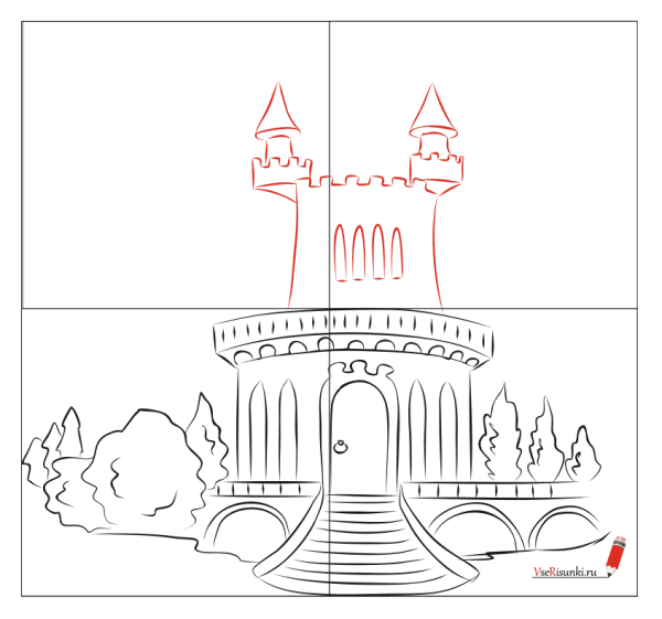 Замок снежной королевы карандашом