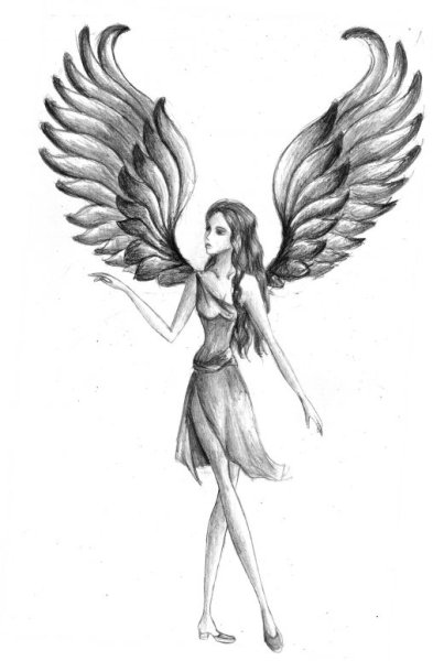 Девушка ангел карандашом