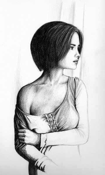 Портрет девушки с каре карандашом