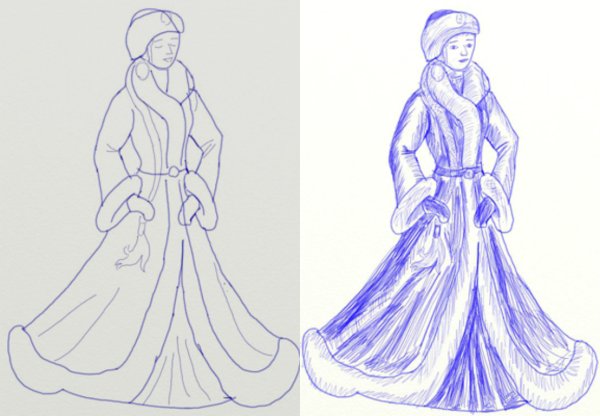 Рисунок Деда Мороза и Снегурочки для срисовки