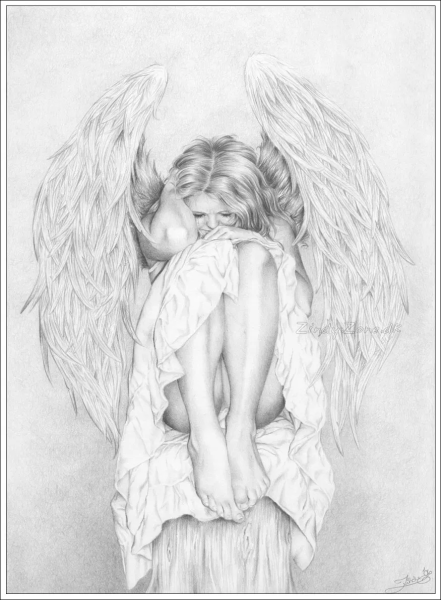 Девушка ангел тату эскиз