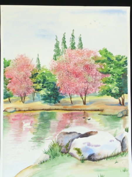 Пейзаж цветными карандашами