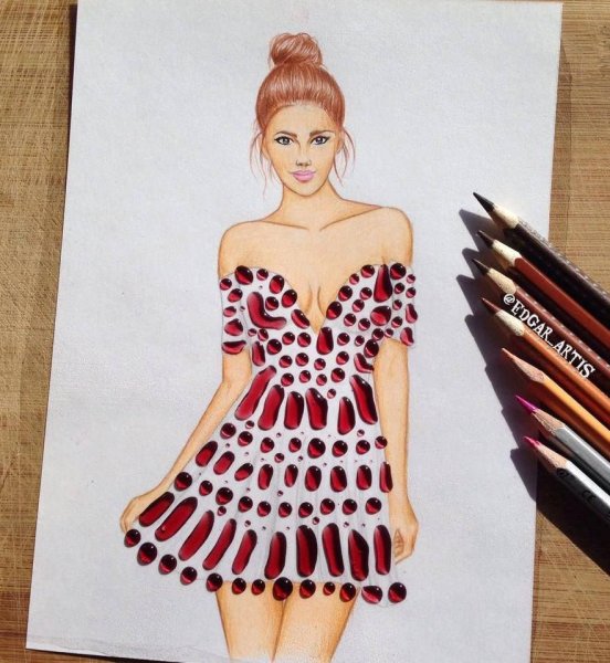 Нарисовать девушку в платье карандашом