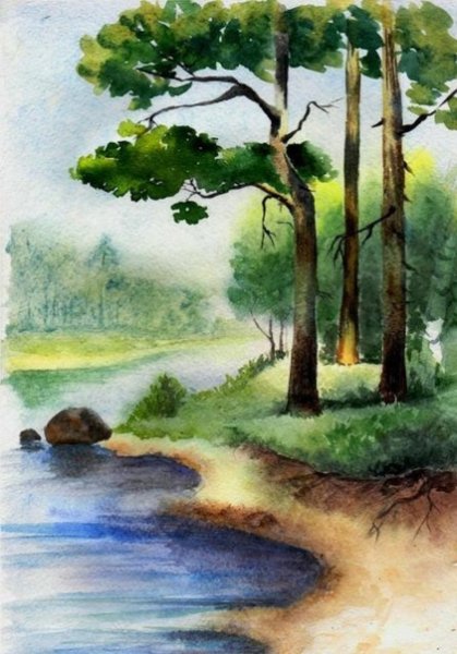 Рисование цветными карандашами пейзаж