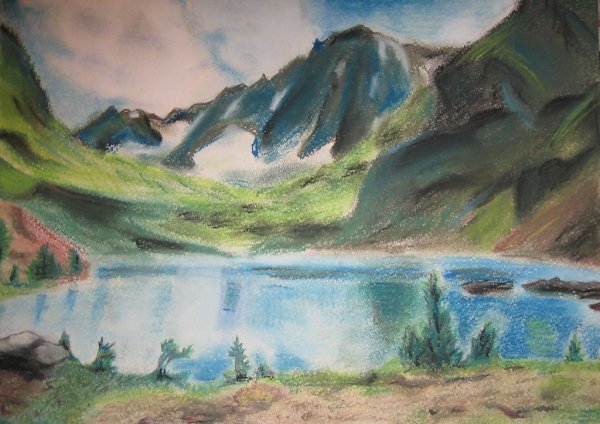 Пейзаж акварельными карандашами