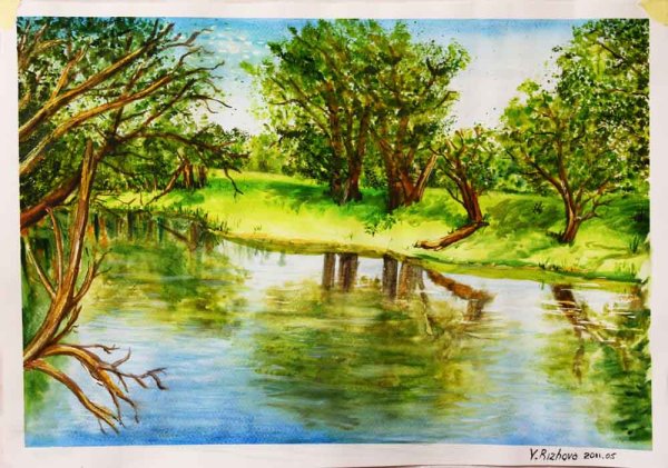 Рисунки цветными карандашами природа