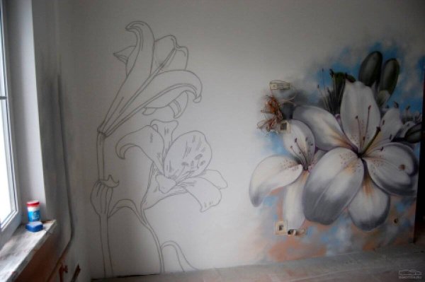 Трафарет на стене в интерьере