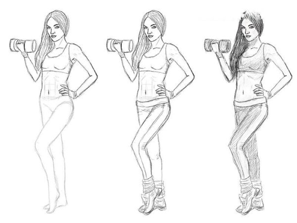 Девушка карандашом в полный рост