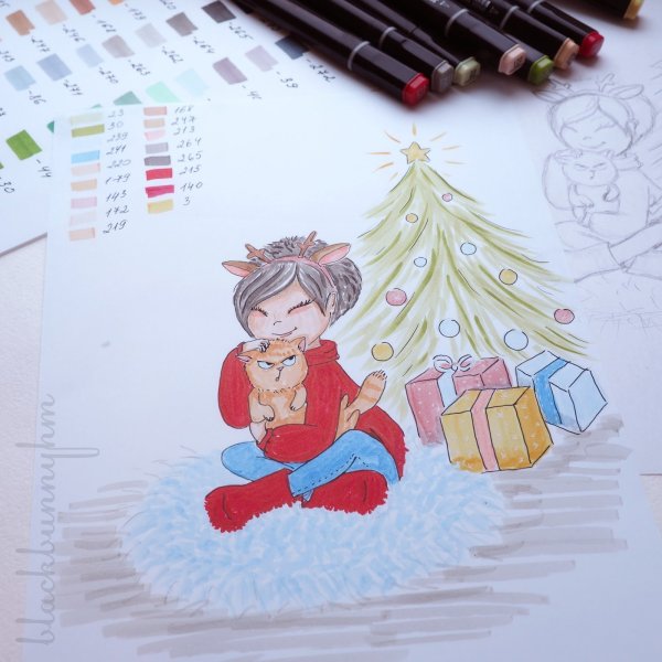 Новогодние рисунки маркерами