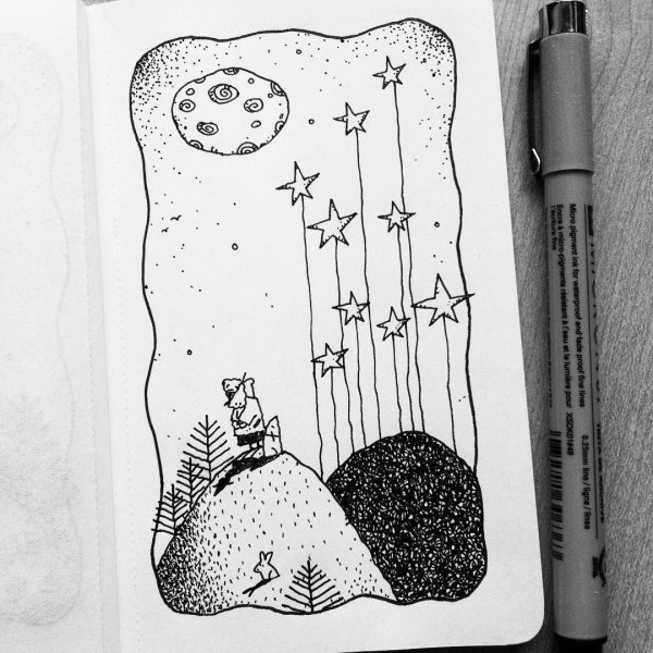 Скетчбук гелевой ручкой