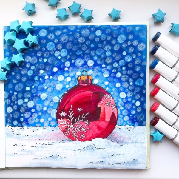 Зимний пейзаж маркерами