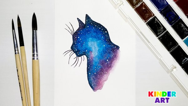 Космический кот акварель