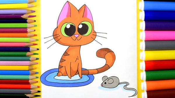 Котик фломастерами детям