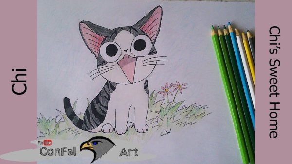 Котик рисунок фломастерами легко