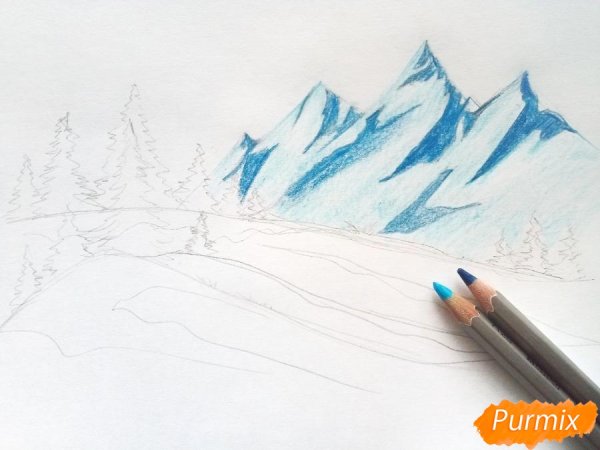 Зимний пейзаж легкий фломастерами