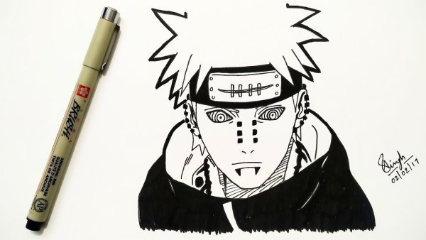 Наруто рисунок гелевой ручкой