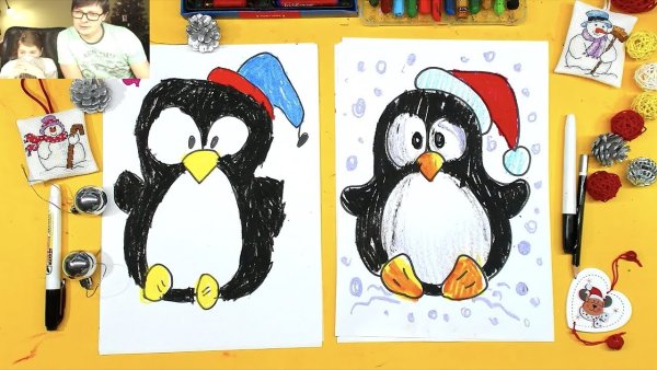 Пингвинчик рисунок фломастерами