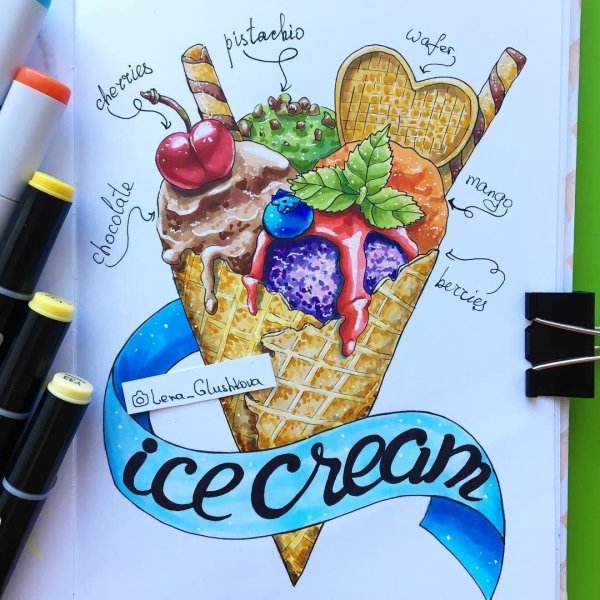 Скетчинг маркерами мороженое