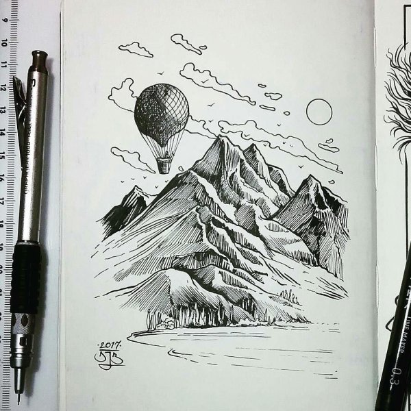 Горы гелевой ручкой
