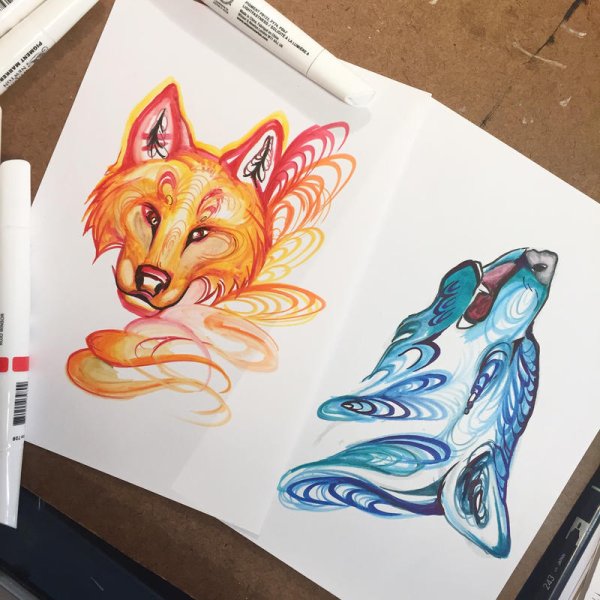 Волк рисунок фломастером