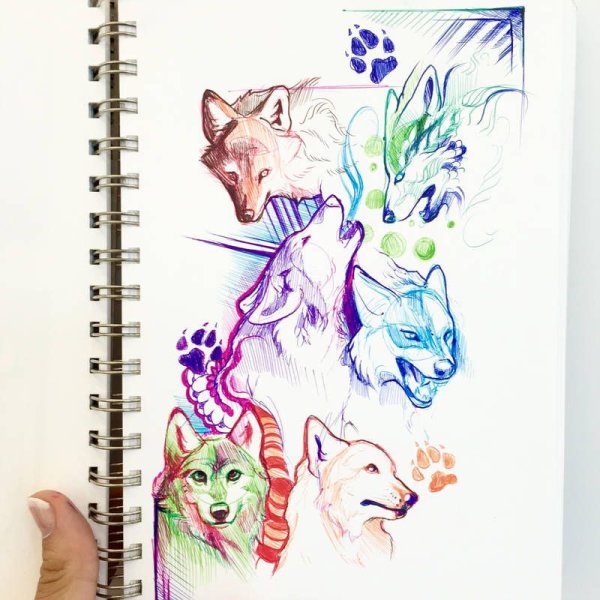 Скетчинг маркерами волк