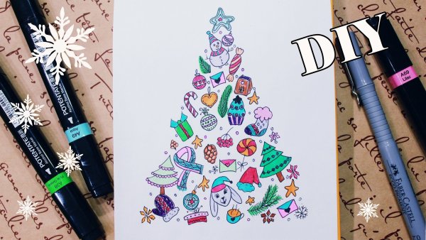 Новогодние рисунки фломастерами