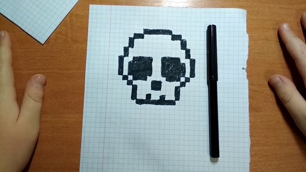 Череп по клеточкам в тетради