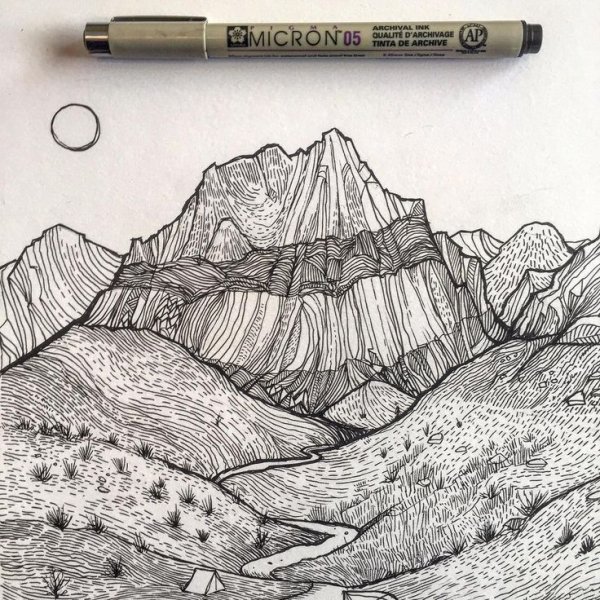 Горы гелевой ручкой