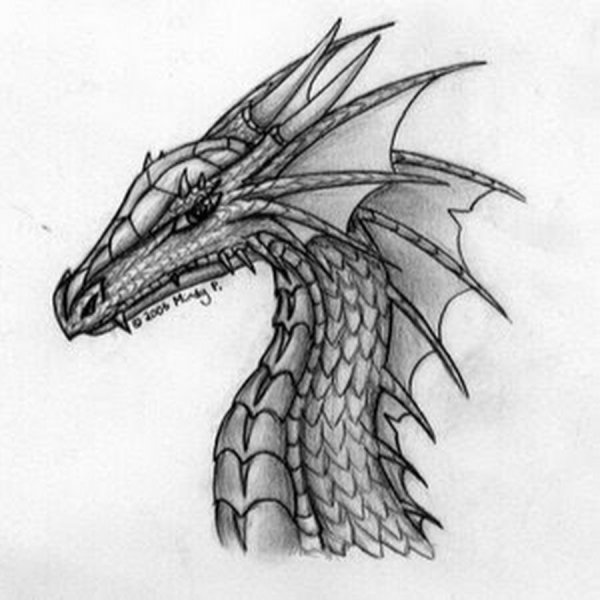 Дракон черной гелевой ручкой