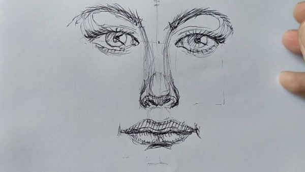Наброски лица ручкой