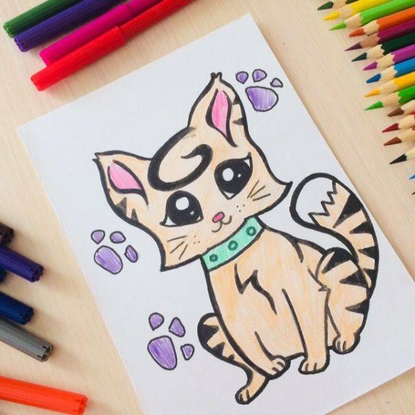 Рисунок карандашом и фломастерами несложный