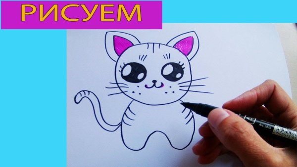 Рисование фломастерами легкие котенка