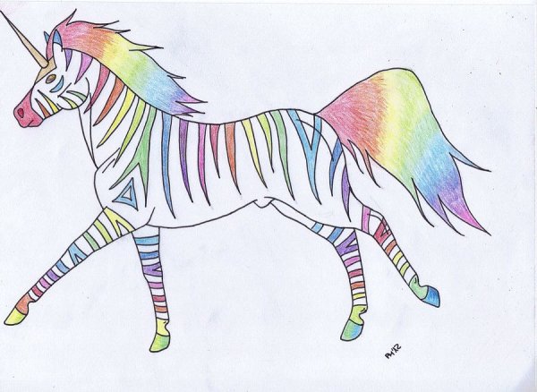 Единорог цветными карандашами