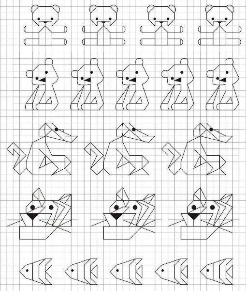 Рисунки в клеточку в тетради